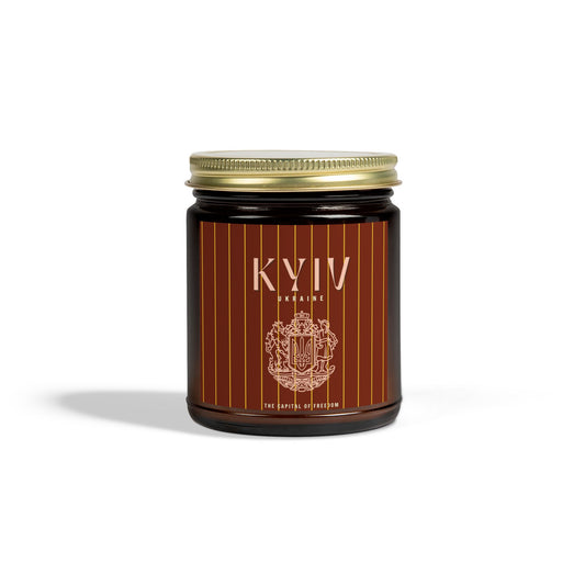 Jar with a brown label featuring the word 'KYIV' on a white background