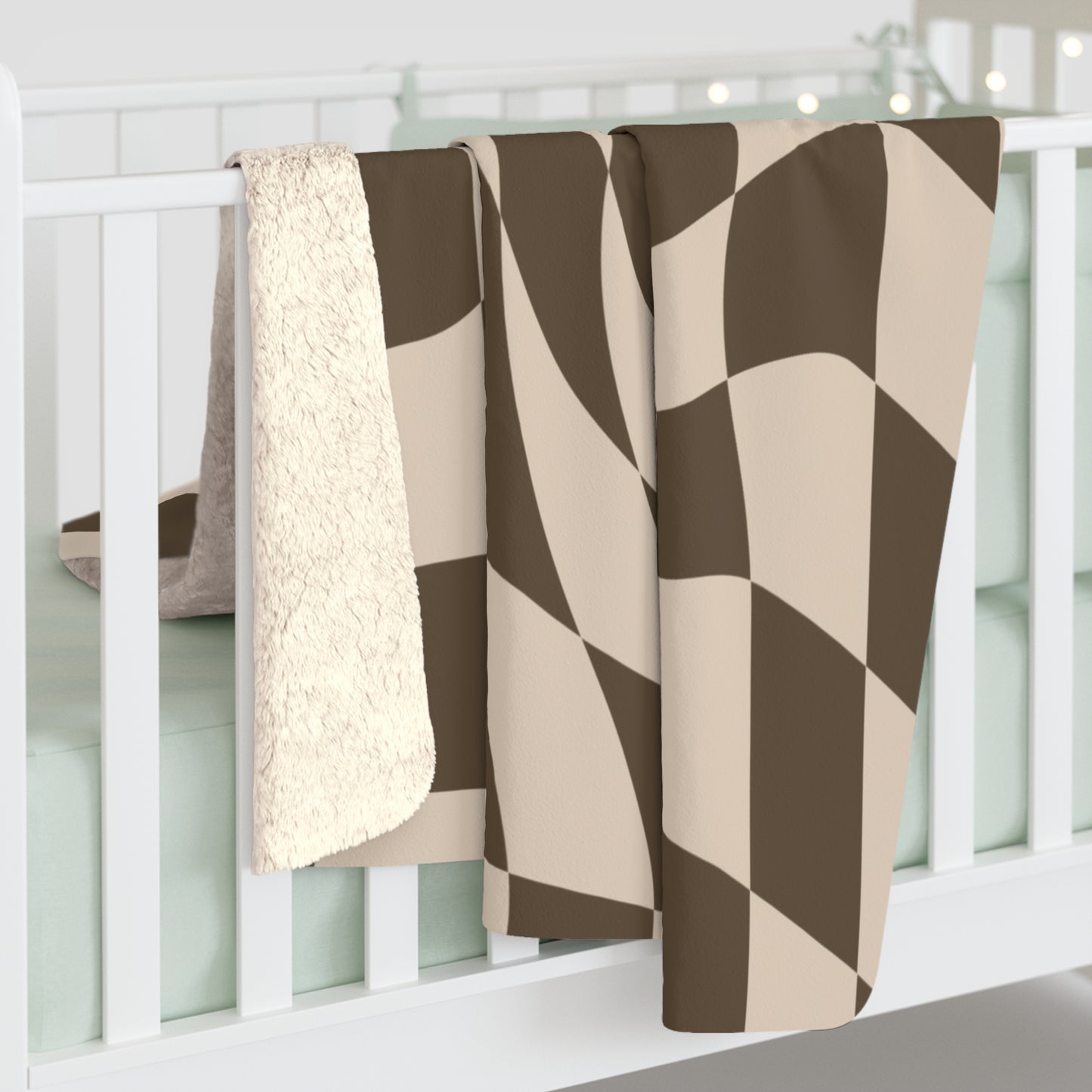 Cozy Sherpa Fleece Blanket | Earthtone Wavy Checkerboard pattern