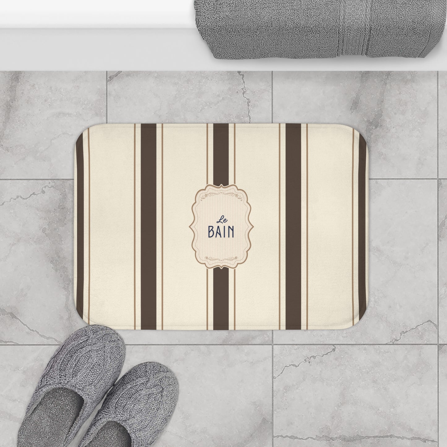 Le Bain Classic Striped Bath Mat, BROWN,  French Bathroom Decor