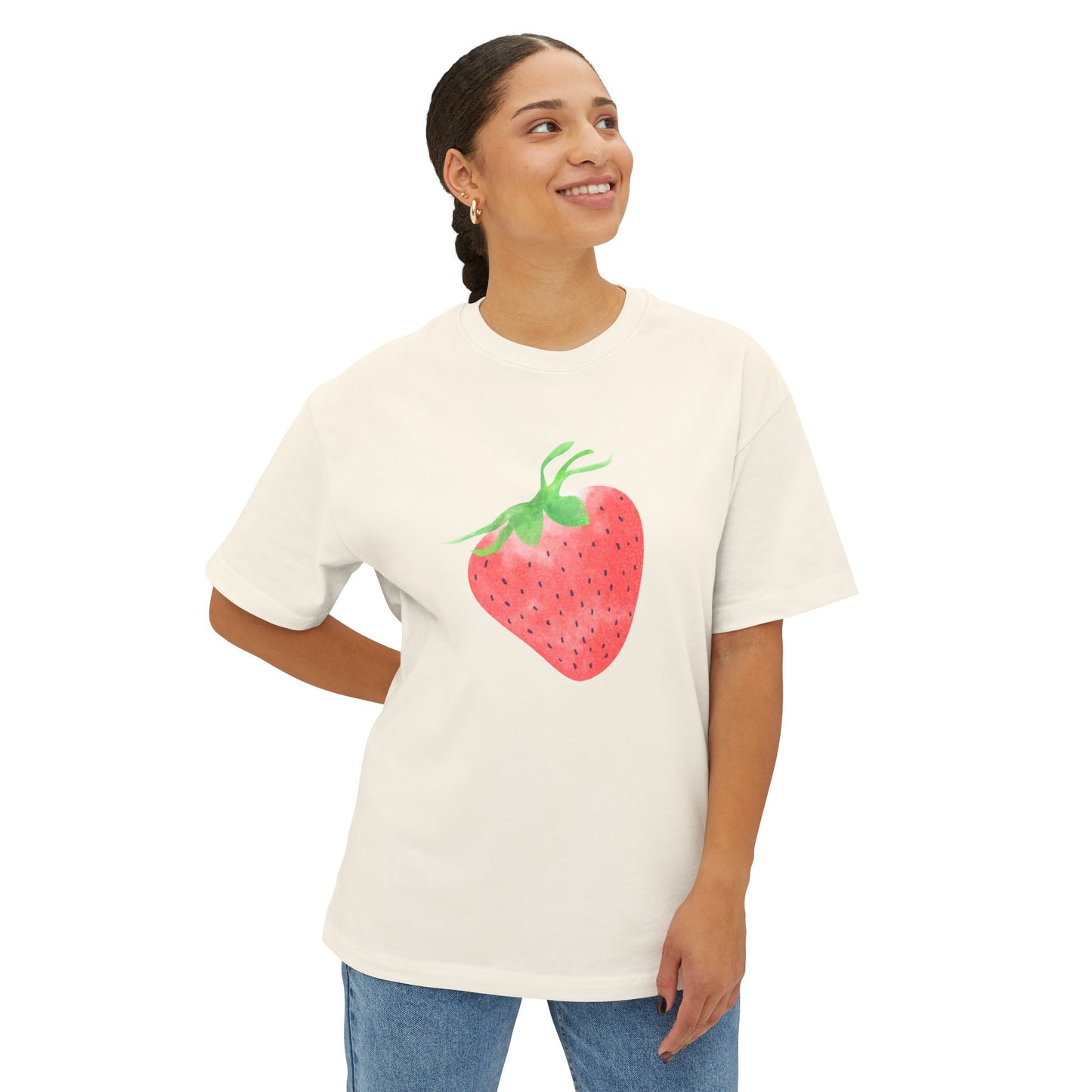 Cute Strawberry Graphic Tee -  Boxy Oversized T-Shirt