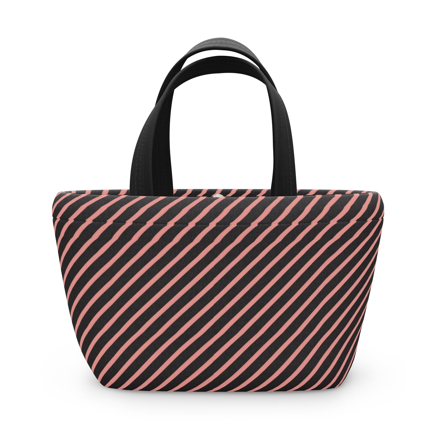 Tote bag with black and pink diagonal stripes on a white background