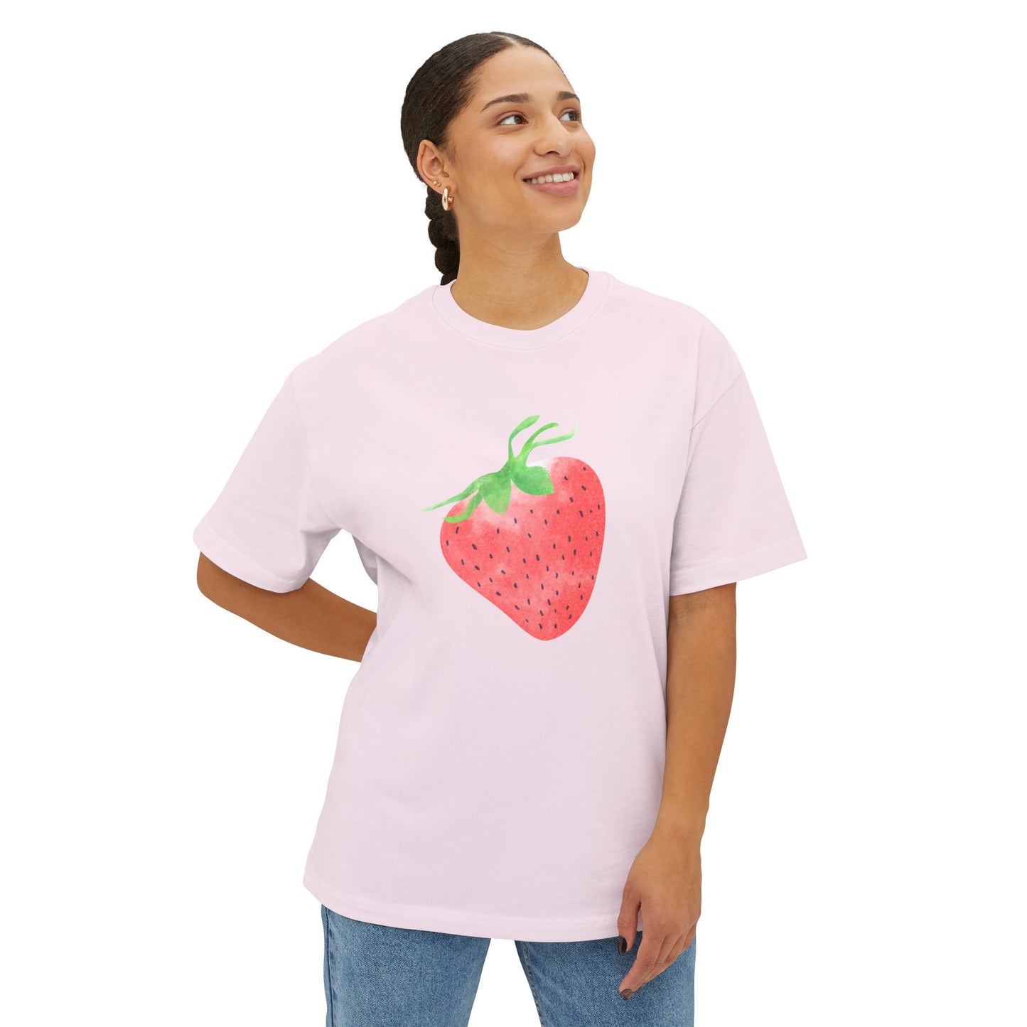 Cute Strawberry Graphic Tee -  Boxy Oversized T-Shirt