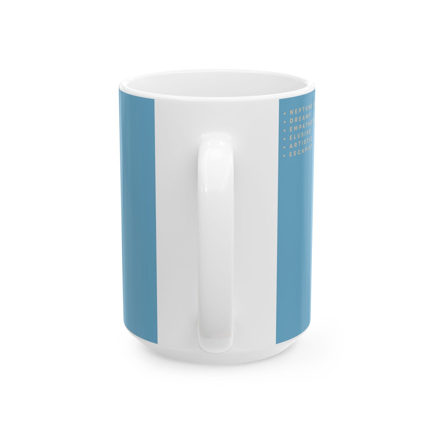 White mug with blue stripes on a white background