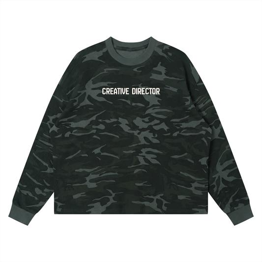 Creative Director Waffle Boxy Long Sleeve T-Shirt, CAMO Top