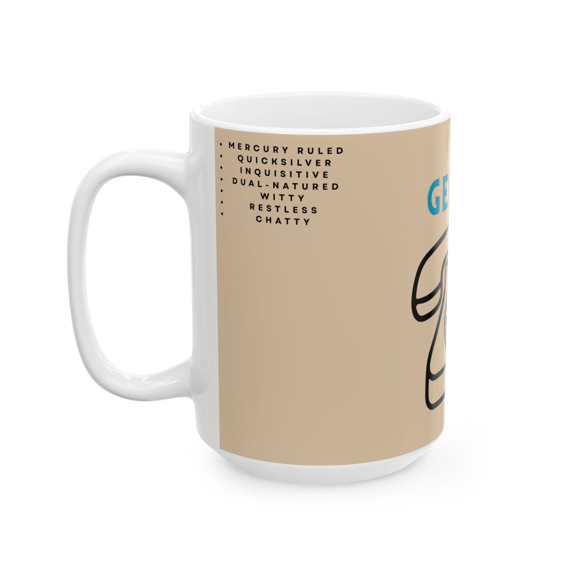 Mug with text and design on a beige background