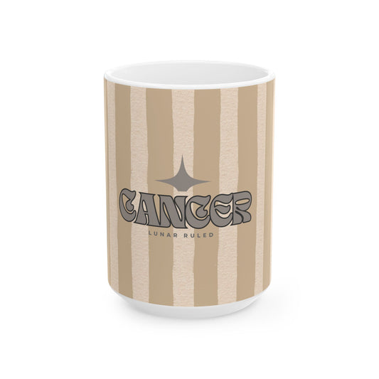 Mug with 'Cancer' design on a striped pattern