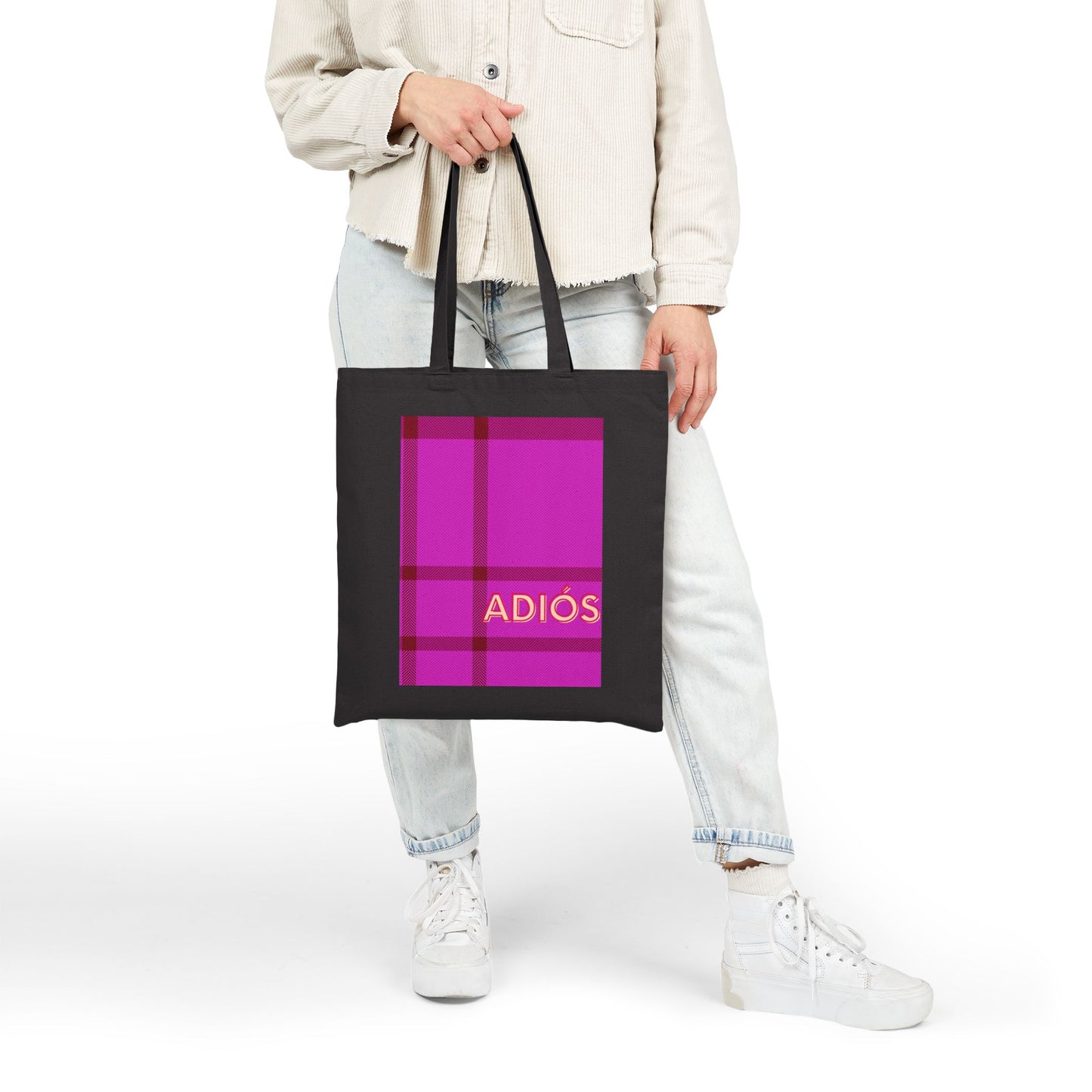 Plaid ADIOS Cotton Canvas Tote Bag