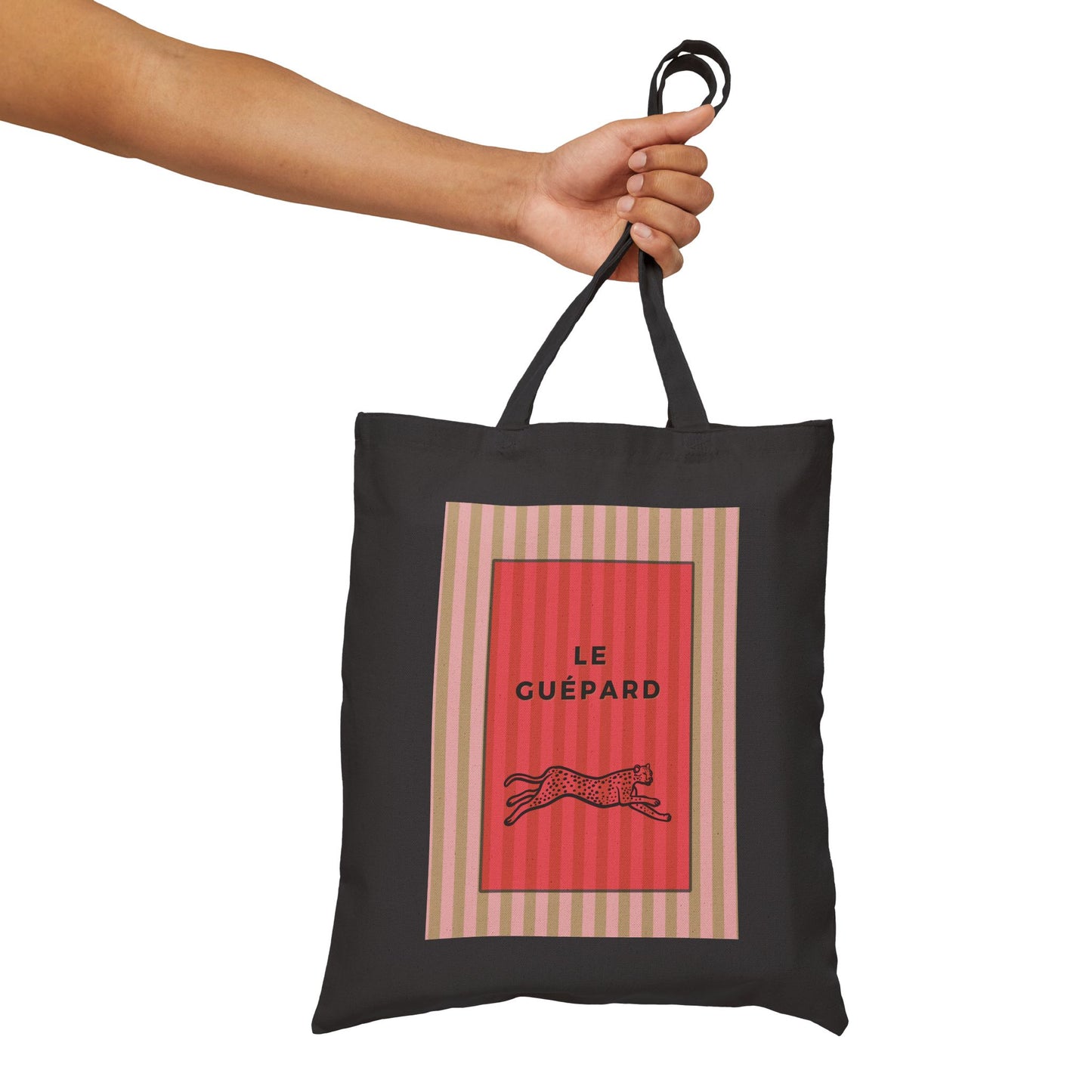 Cheetah Canvas Tote Bag, Black and Natural
