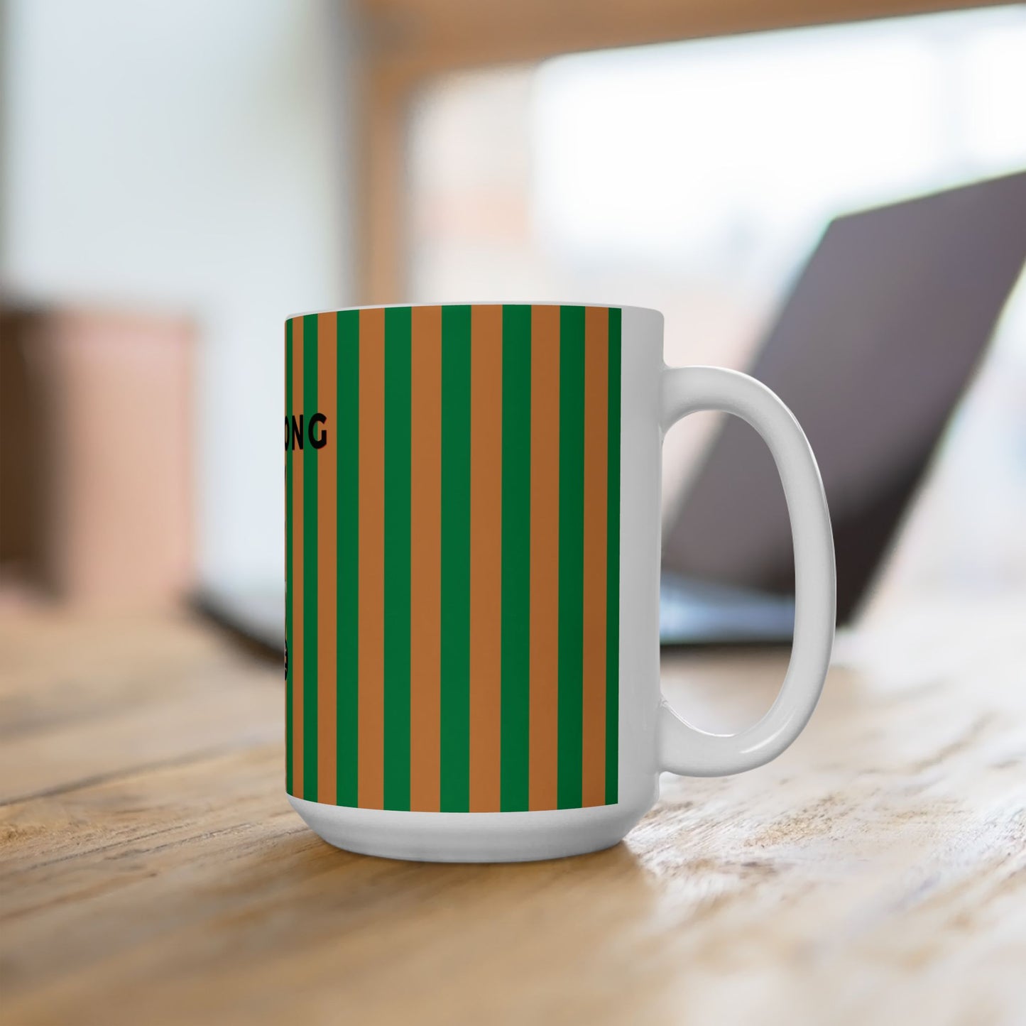 Mahjong Lady Ceramic Mug – Green & Orange Striped Mahjong Tiles Design (11oz/15oz)
