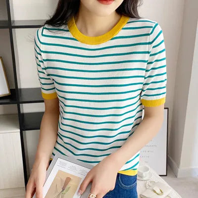 Retro Striped Cotton T-shirt | Preppy Shirt