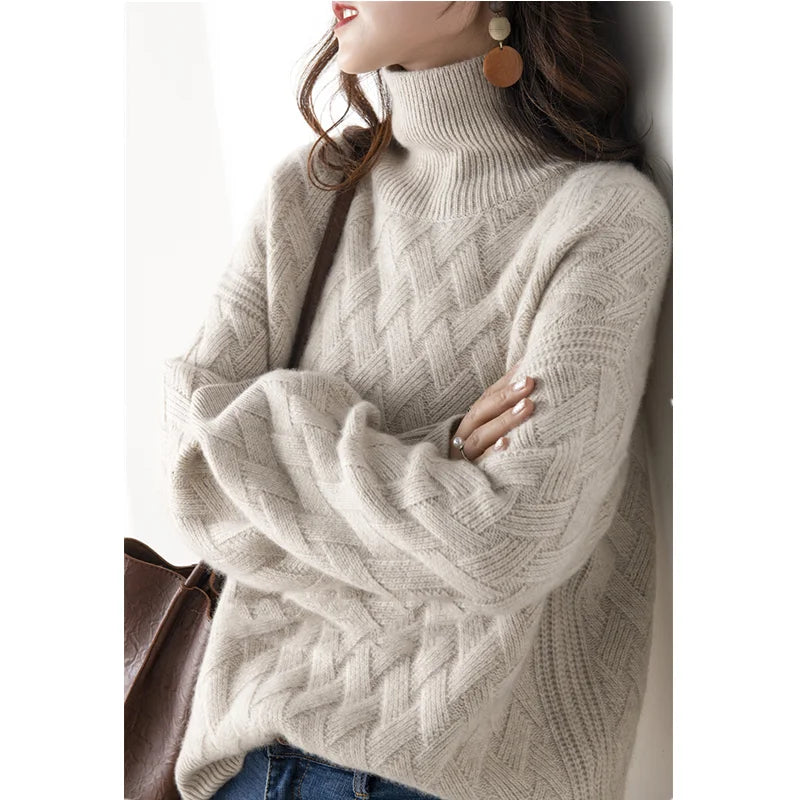 Luxe Ladies Wool Turtleneck | Pale Pink + Neutral Colors