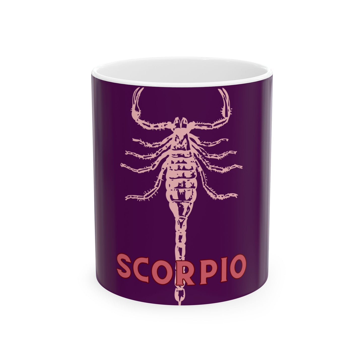Mug with Scorpio zodiac sign design on a purple background