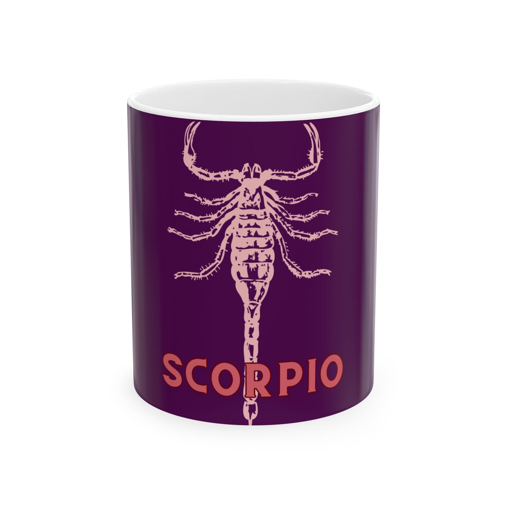 Mug with Scorpio zodiac sign design on a purple background