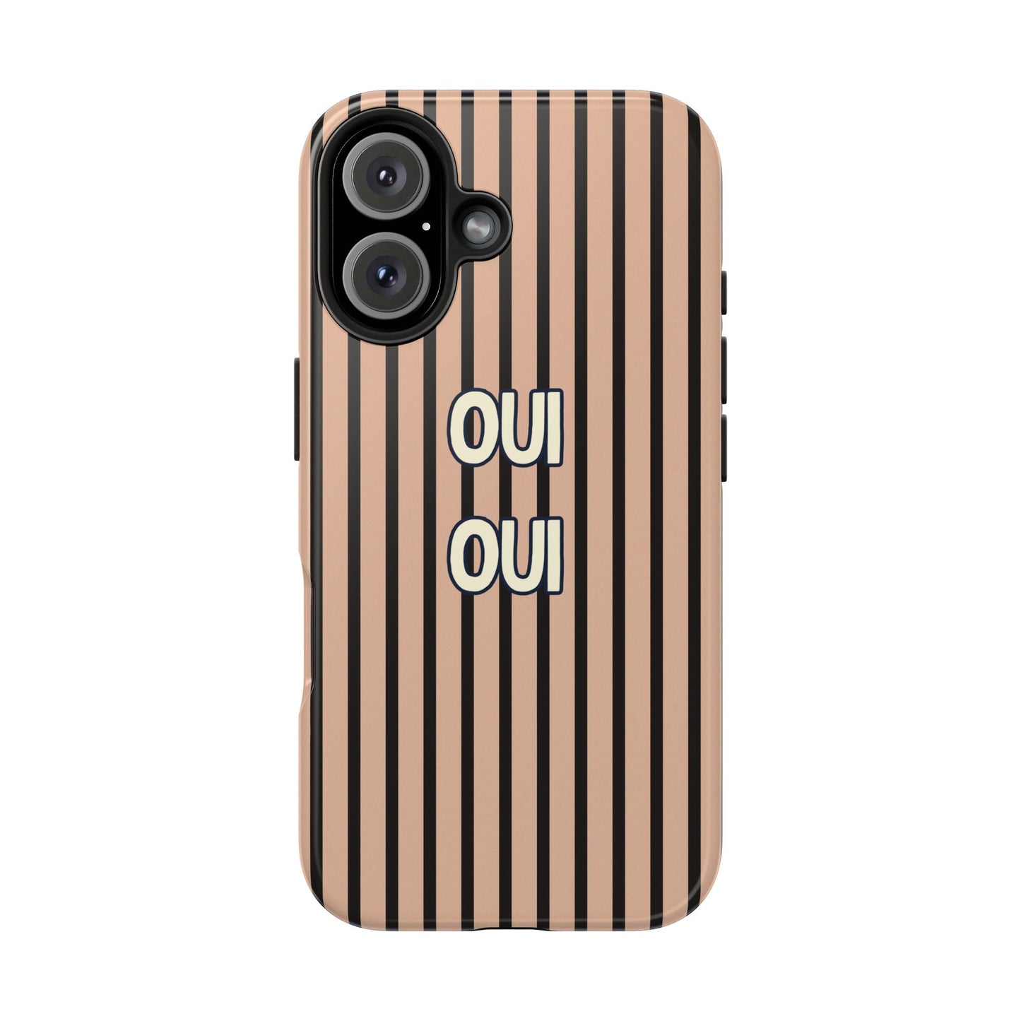 Chic Tough Phone Case — 'OUI OUI' Neutral Striped Phone CaseChic
