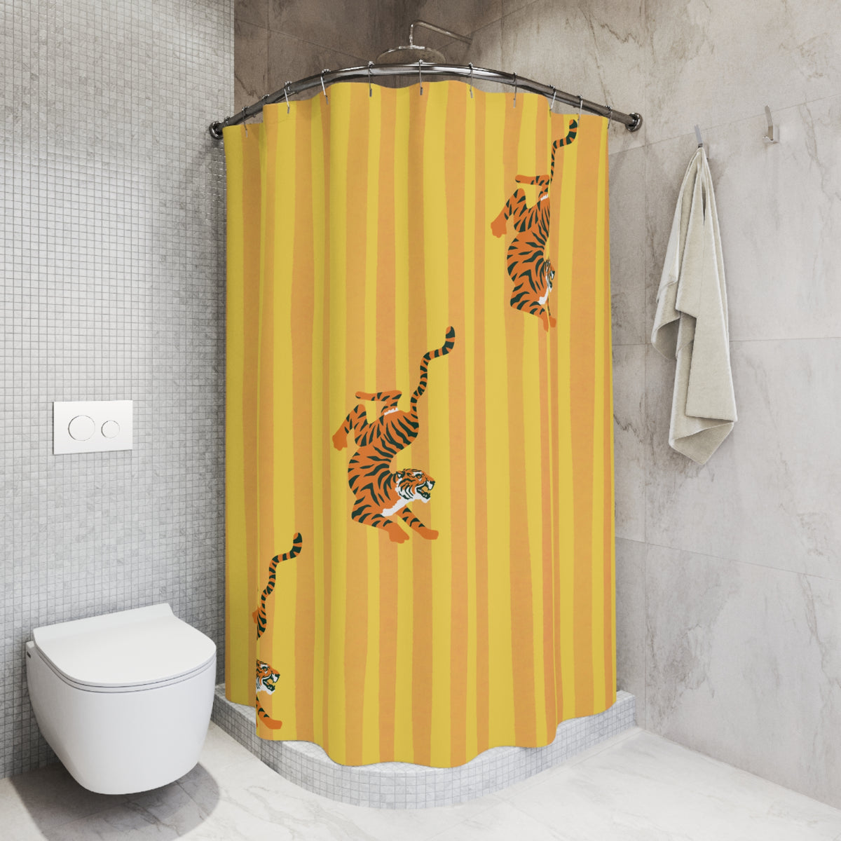 Yellow Striped Cheetah Shower Curtain — Fiercely Feminine Bathroom Decor