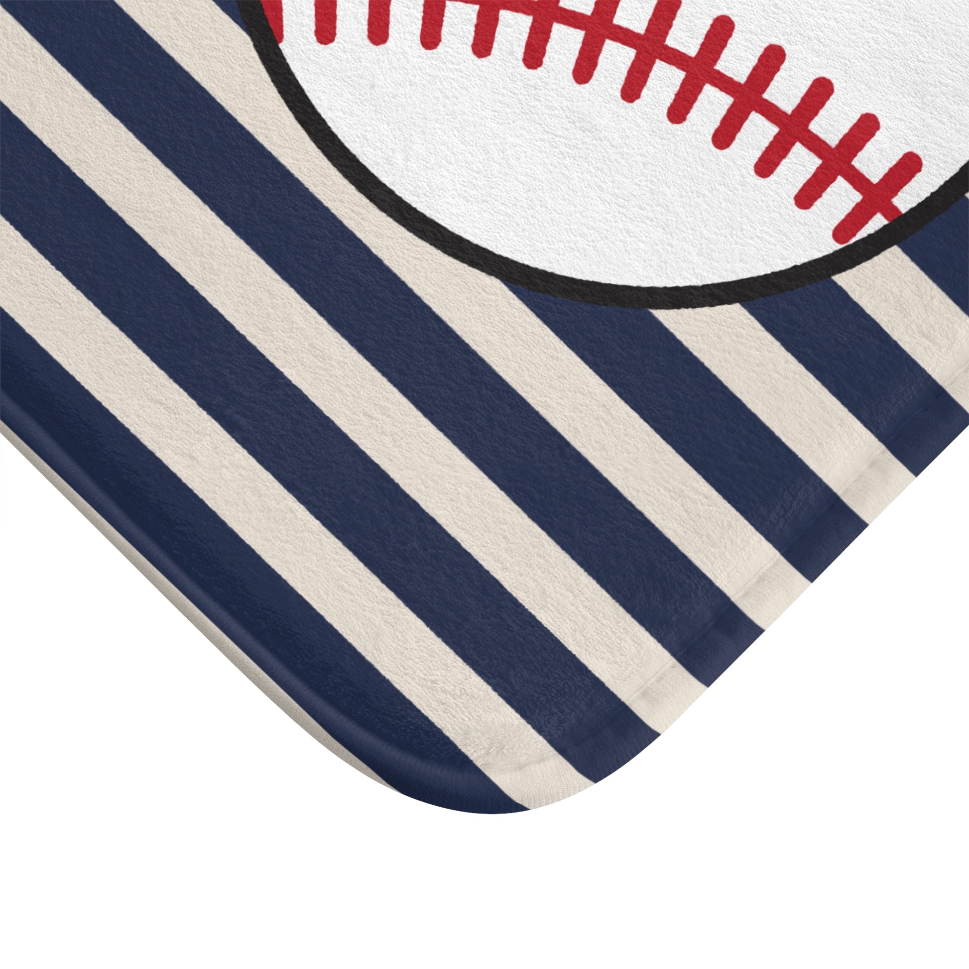 Baseball-themed product with blue and white stripes on a white background