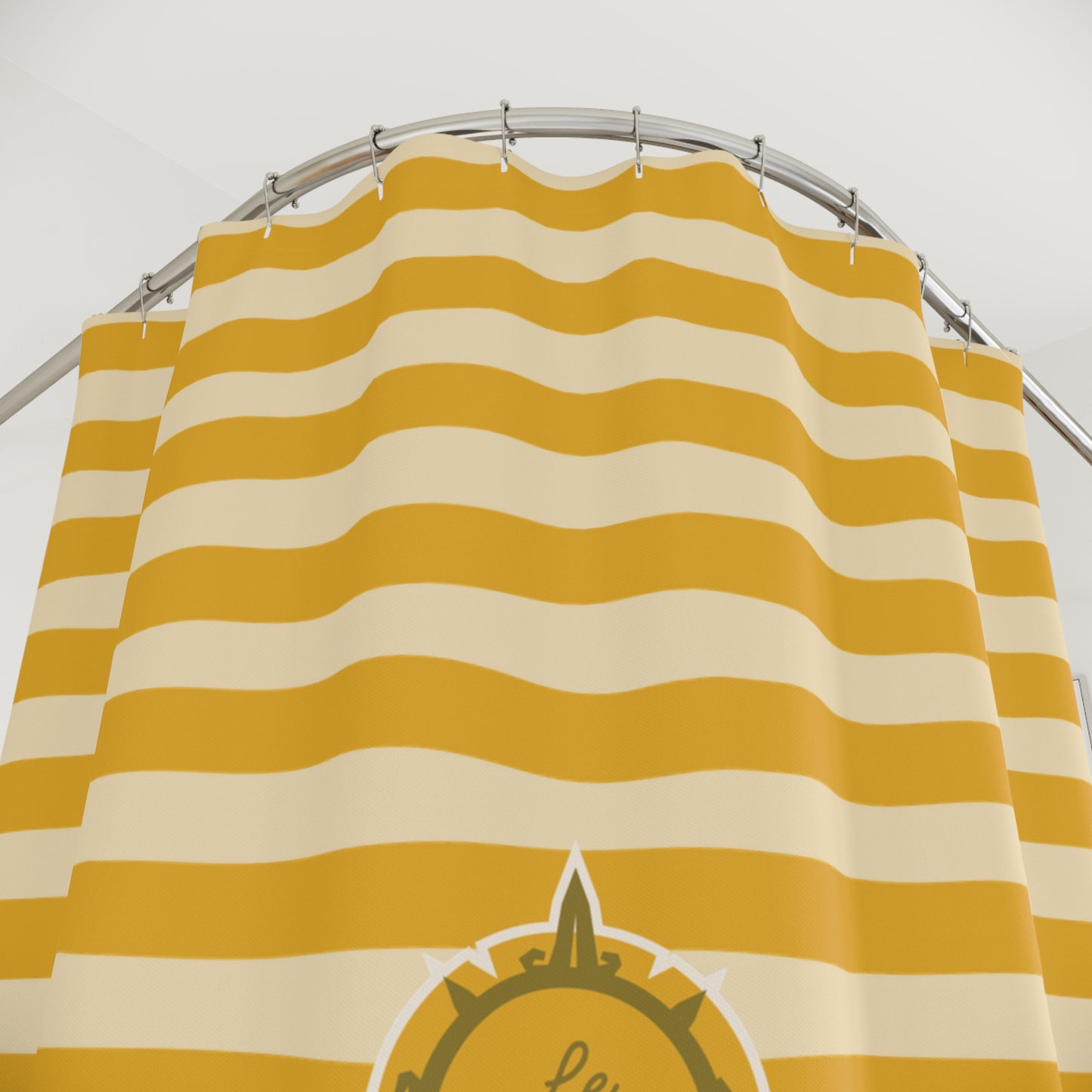 Striped Yellow Shower Curtain – 'Le Bain' French Bathroom Accent