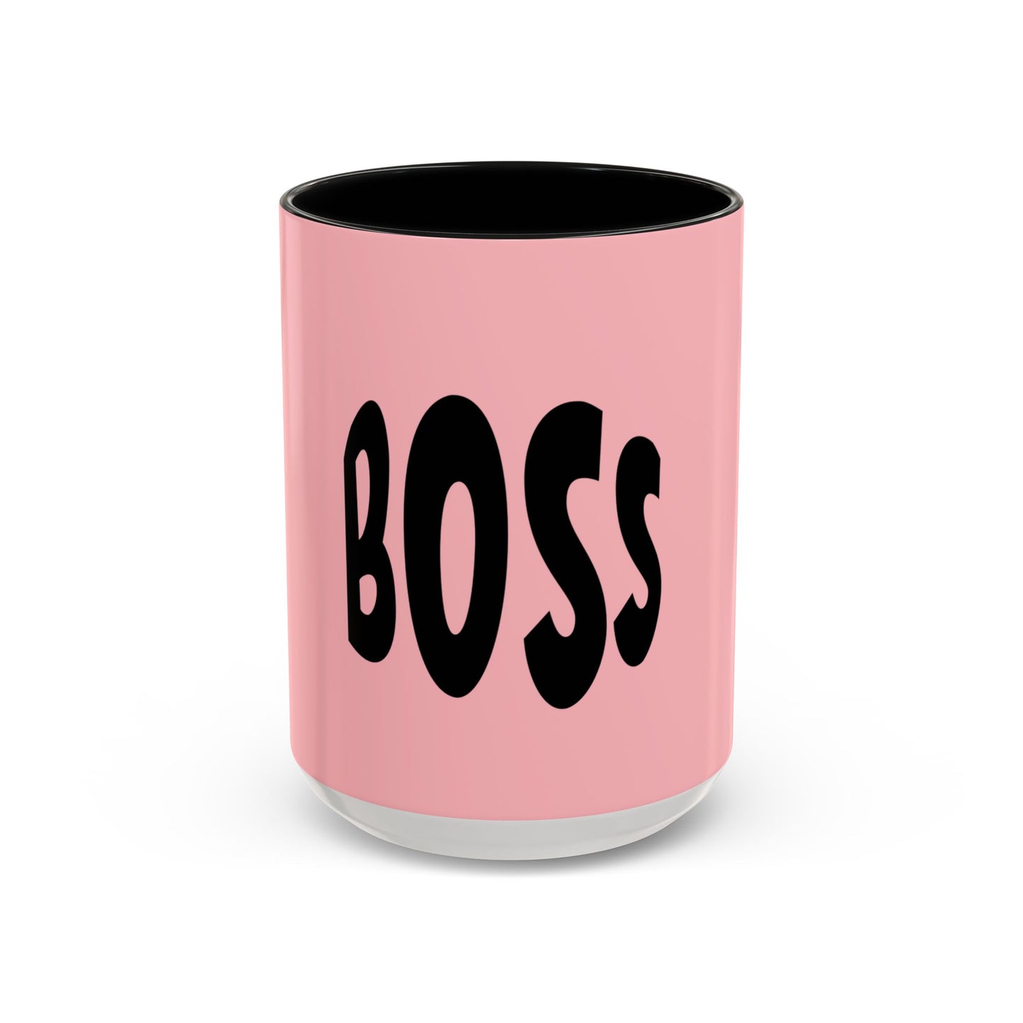 Pink tumbler with black interior and 'BOSS' text on a white background