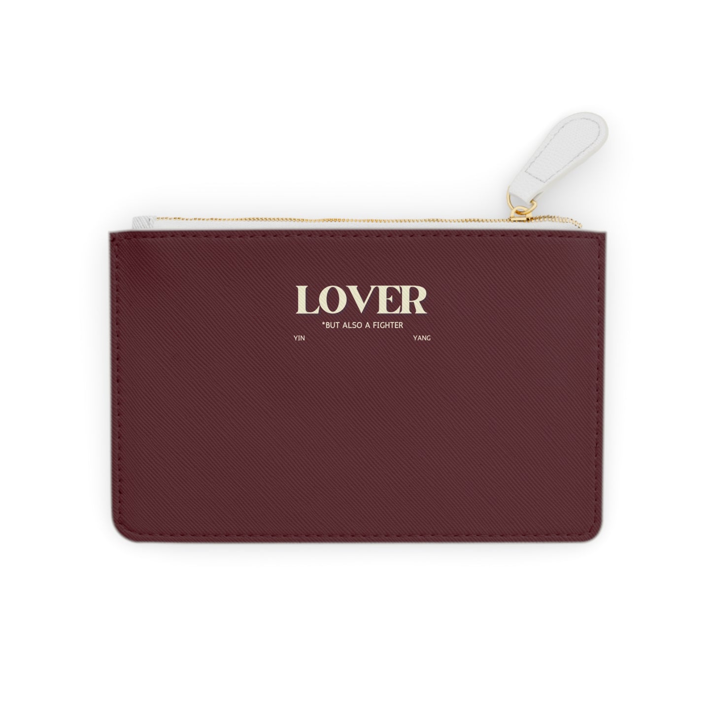 Maroon pouch with LOVER on a white background