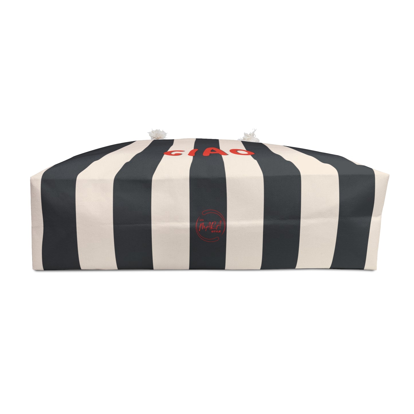 CIAO Stripe Weekender Bag — Black & Cream Oversized Beach Tote