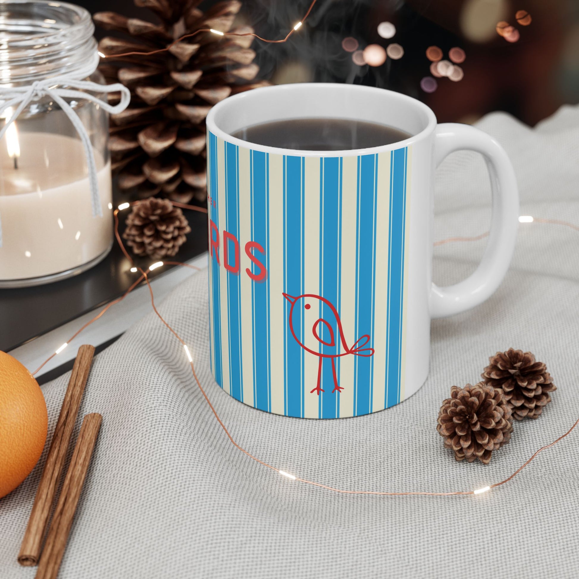 Lovebirds Couples Mug - Blue Stripes