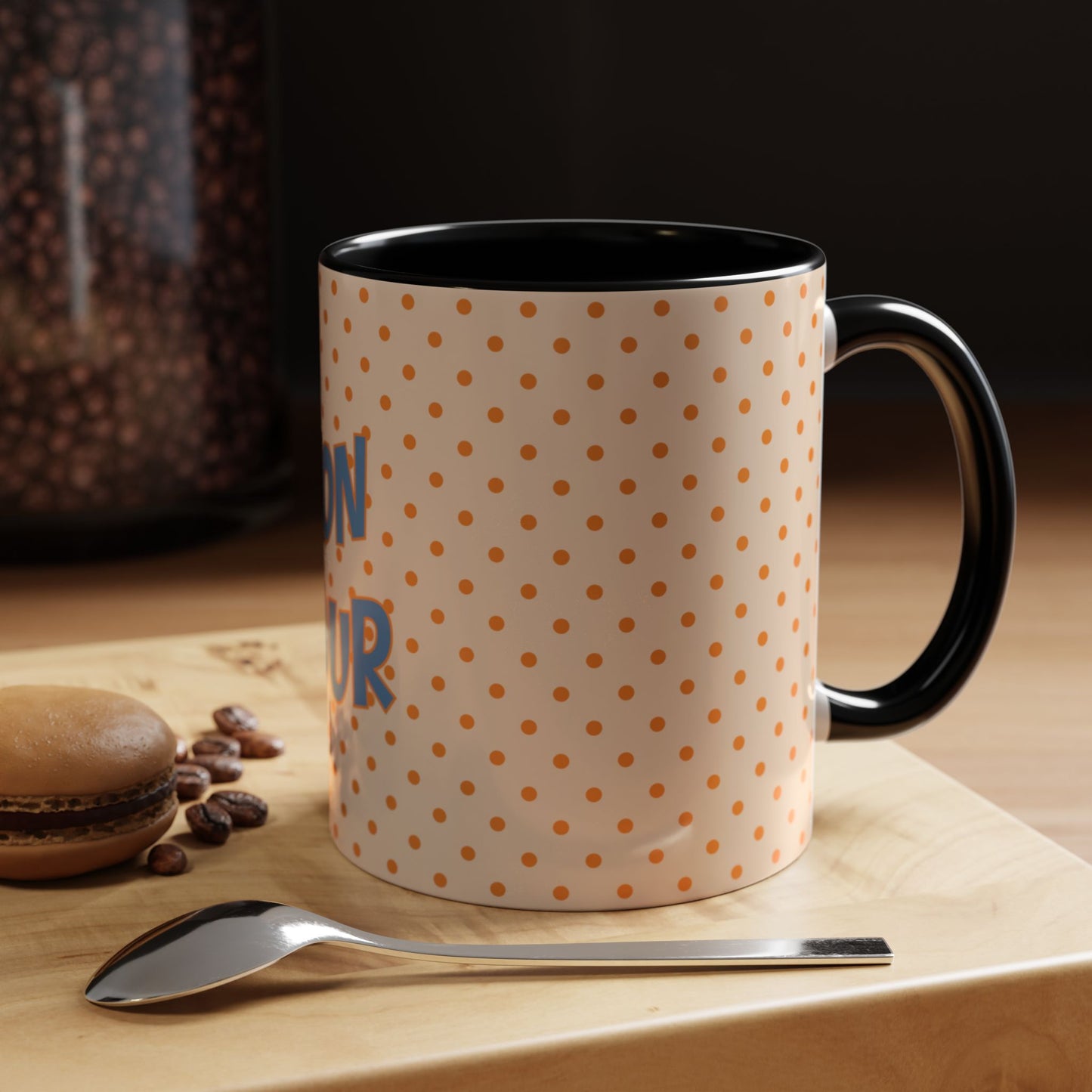 Bonjour Polka Dot Coffee Mug — Personalized Accent