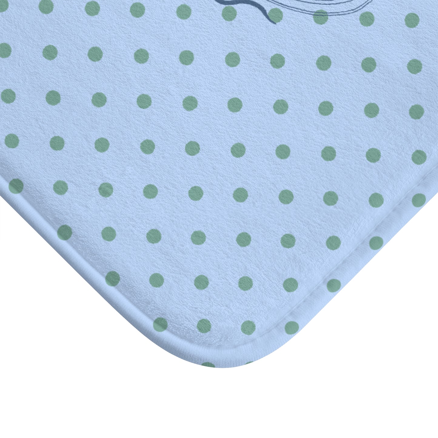 Polka Dot "Le Bain" Bath Mat — Pastel Blue & Sage Green Bathroom Rug