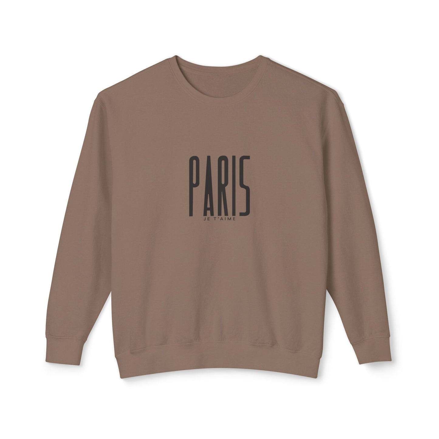 Brown sweatshirt with 'PARIS' text on a white background
