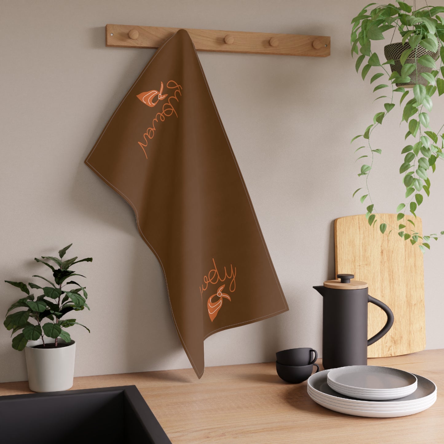 Cotton "Howdy" Kitchen Towel, Brown