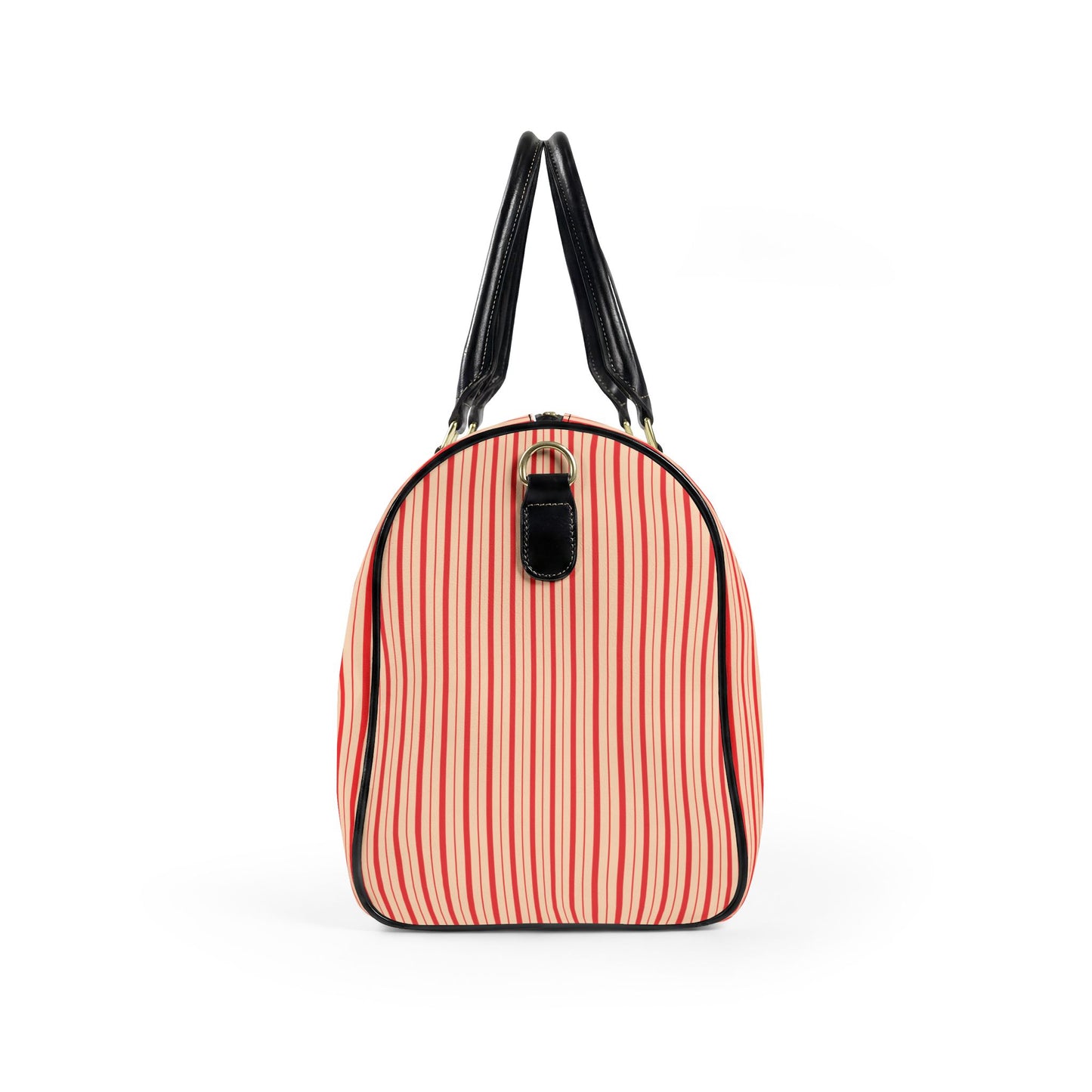 Modern Preppy Leather Travel Bag, BON VOYAGE – RED Striped Weekender Duffle