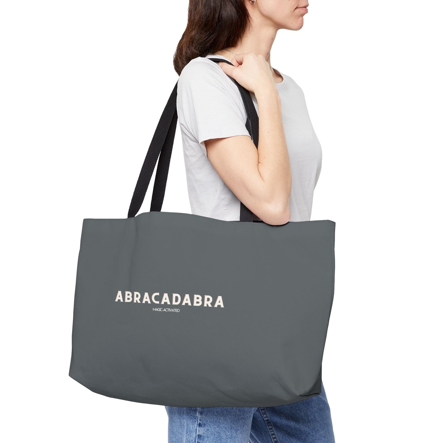 Grey ABRACADABRA Oversized Tote Bag, Stylish Carryall