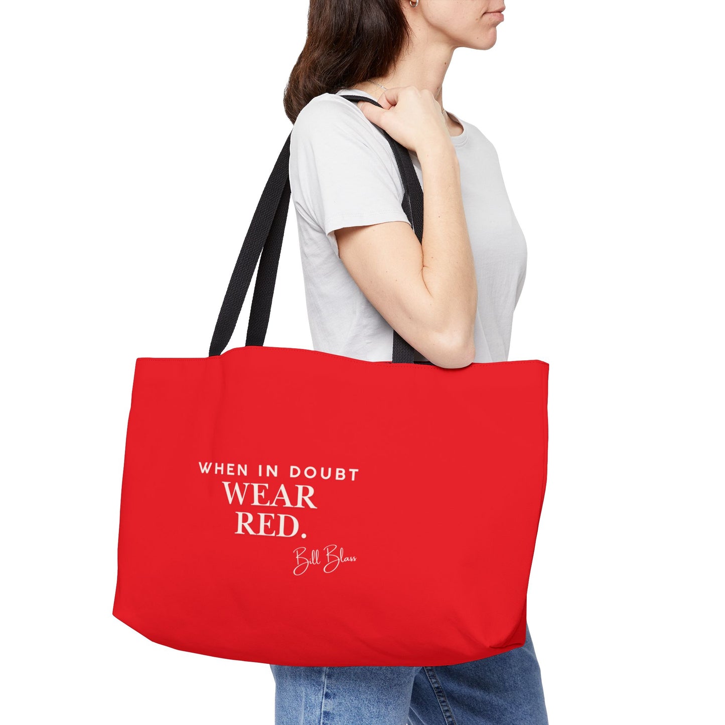 Red Overnight Carryall,  Bill Blass Quote