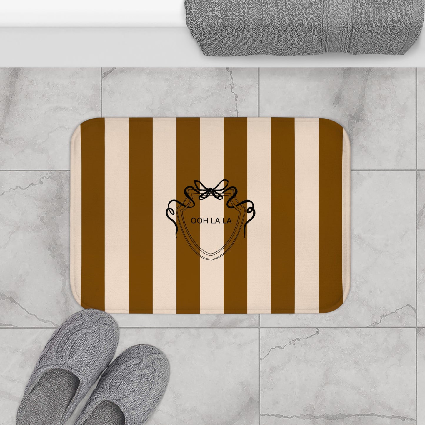 Brown and Beige Stripped luxe bath mat