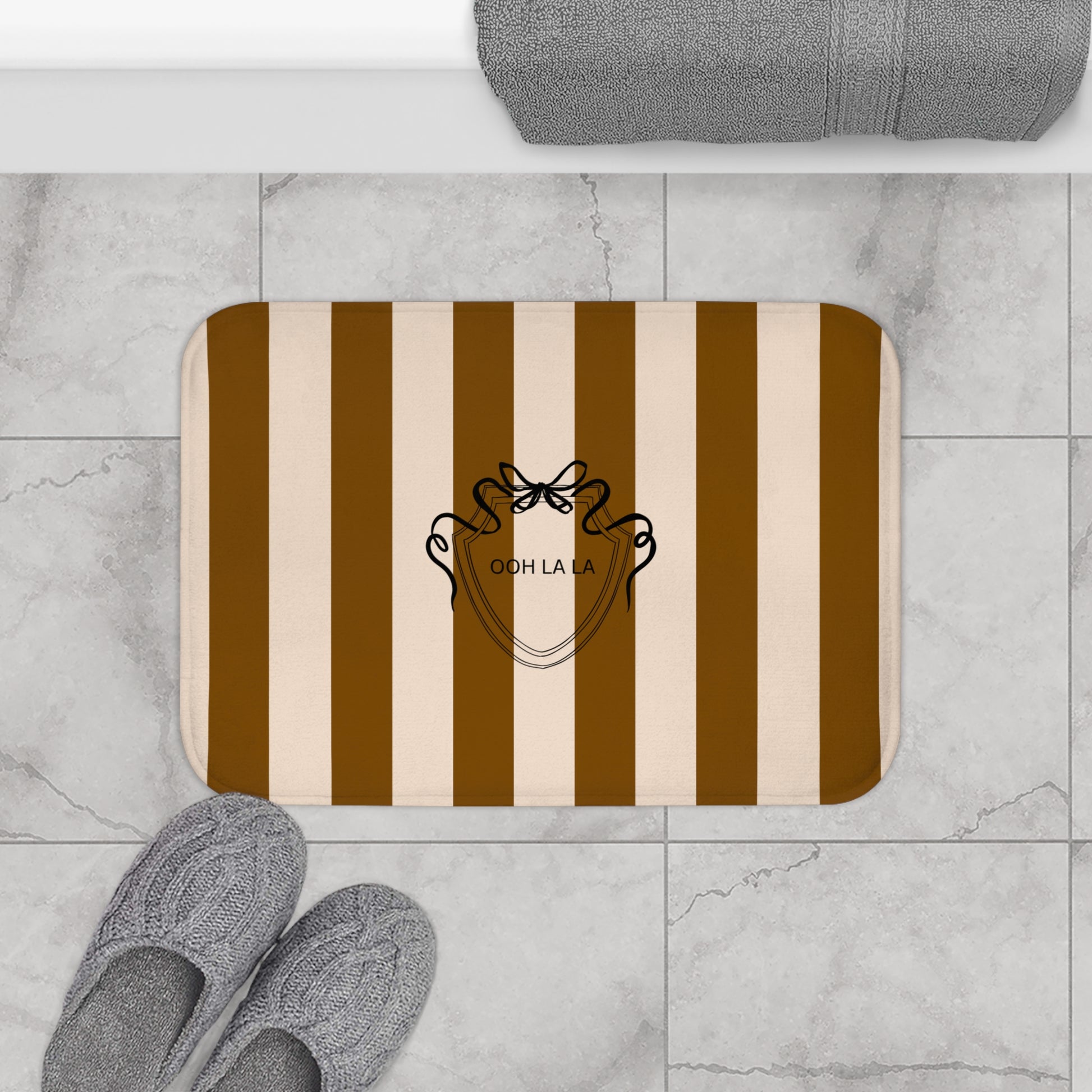 Brown and Beige Stripped luxe bath mat