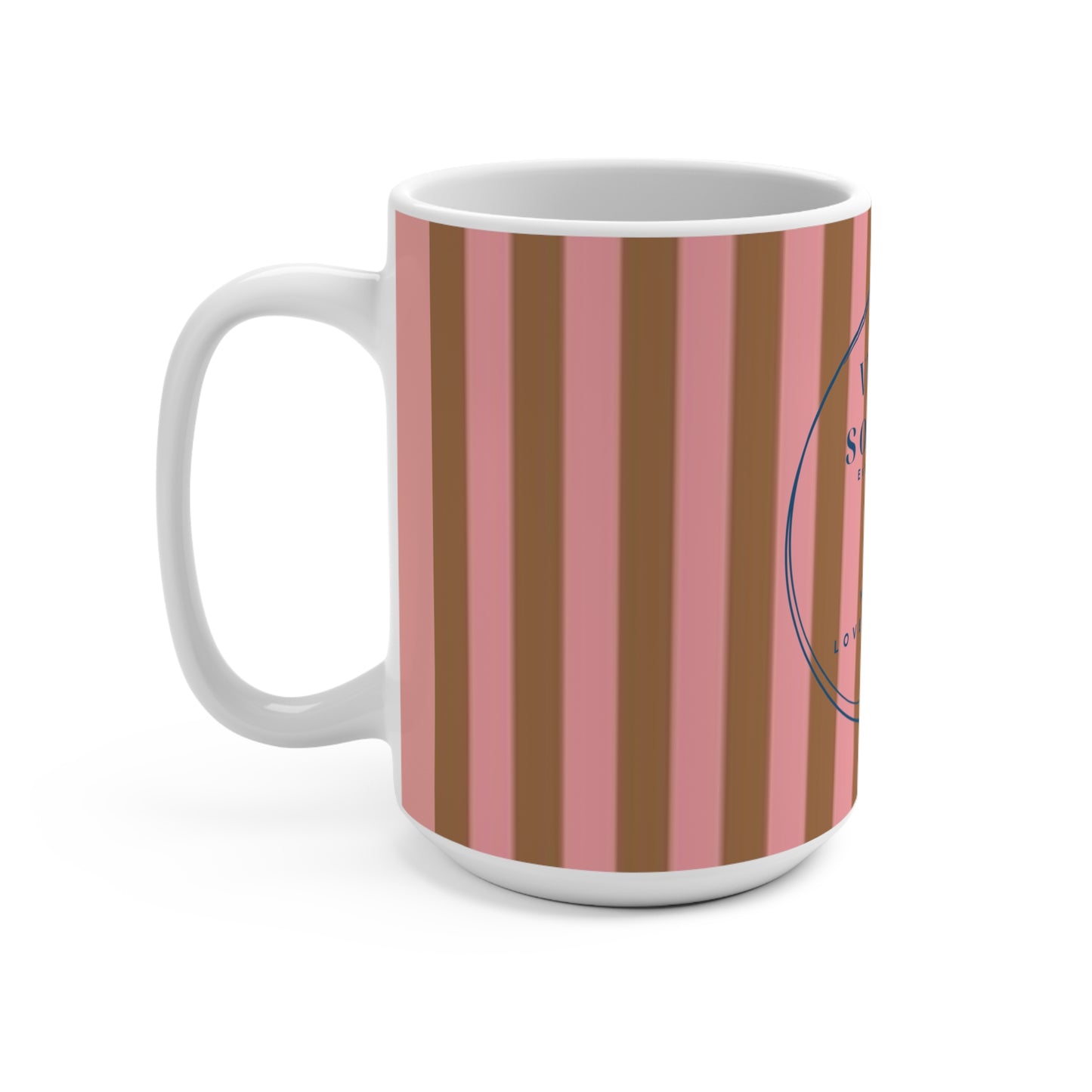 Preppy Pink and Brown Striped Mug, Venus Society