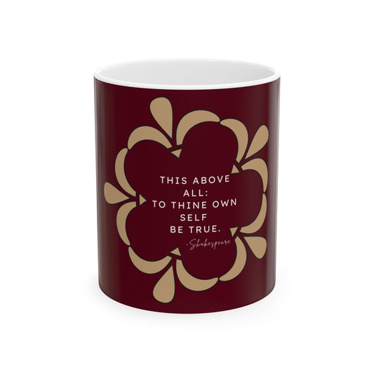 Shakespeare Quote Ceramic Mug, Dark Crimson