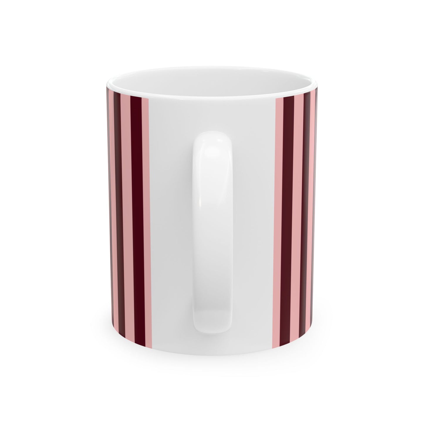 White mug with brown stripes on a white background