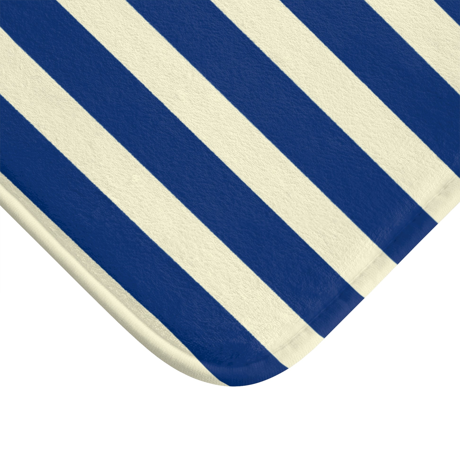 Close-up of a blue and white striped fabric corner