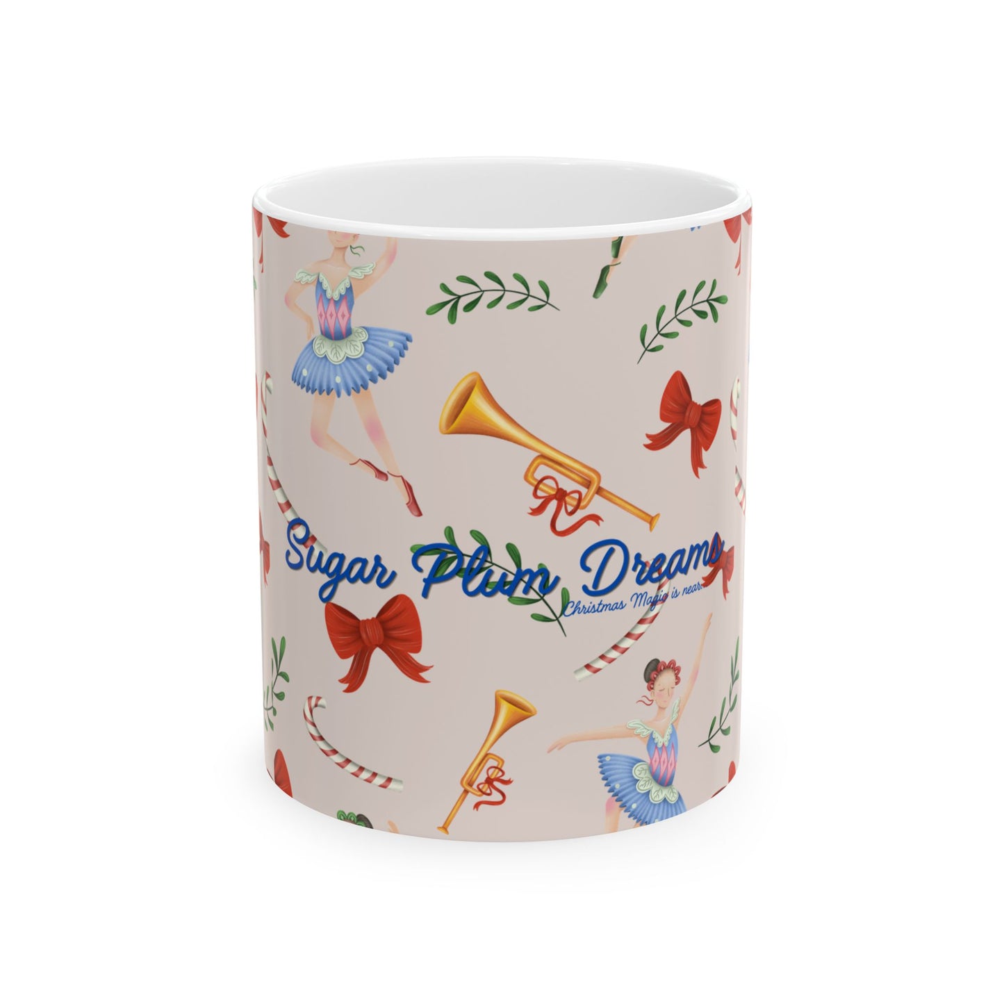 Nutcracker Ballet Mug, Light Pink – 'Sugar Plum Dreams' Holiday Ceramic Coffee Cup (11oz & 15oz)