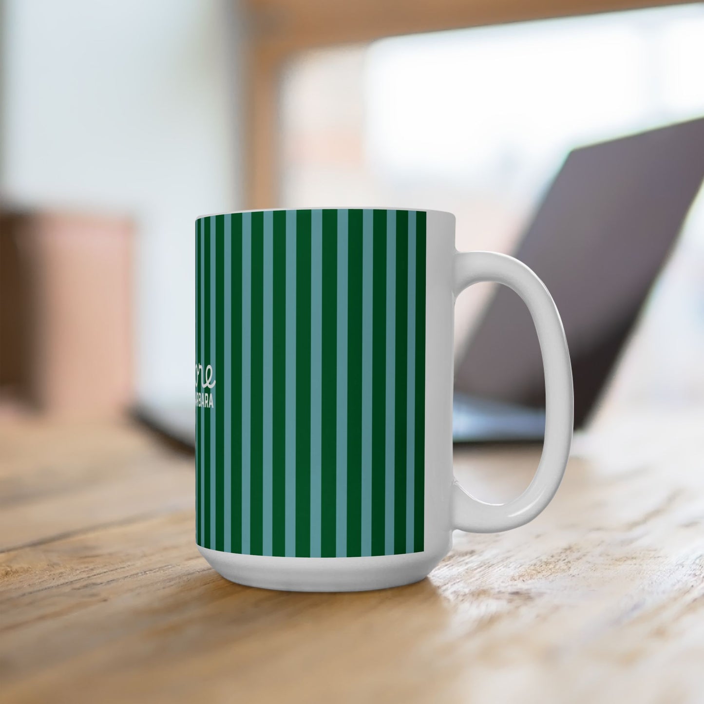 Santa Barbara J’adore Stripe Ceramic Mug, Green  (11oz & 15oz)