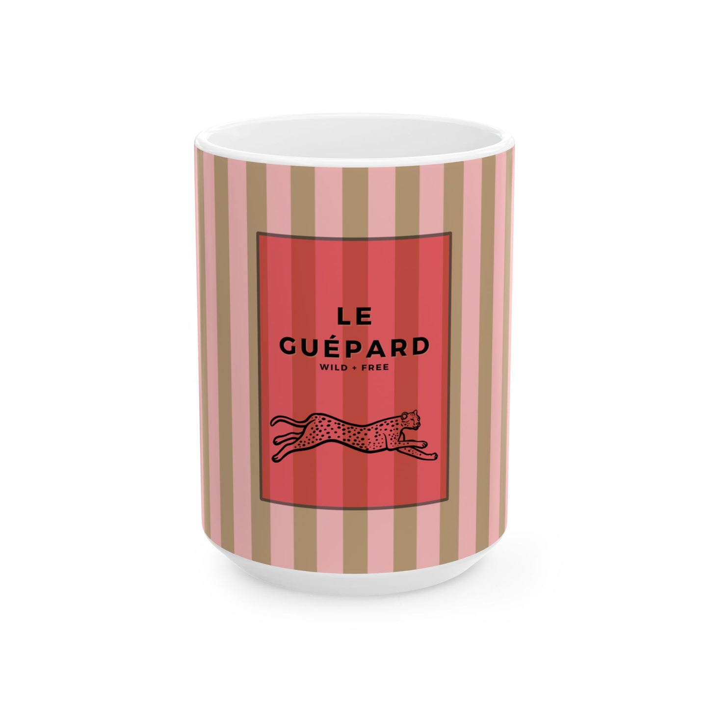 Le Guépard Ceramic Mug, WILD & FREE Collection – Vintage Pink Striped Coffee Cup