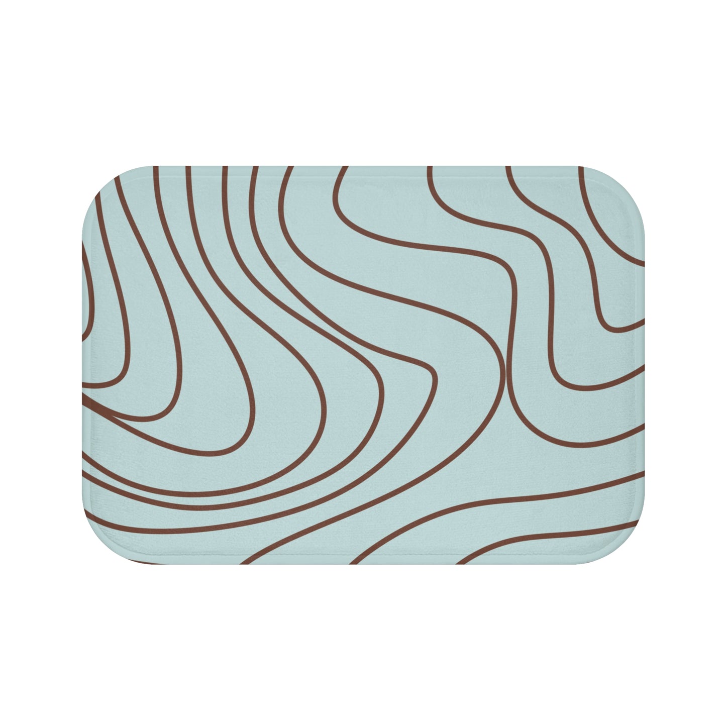 Abstract Wave Bath Mat – Light Aqua Blue with Brown Line Art