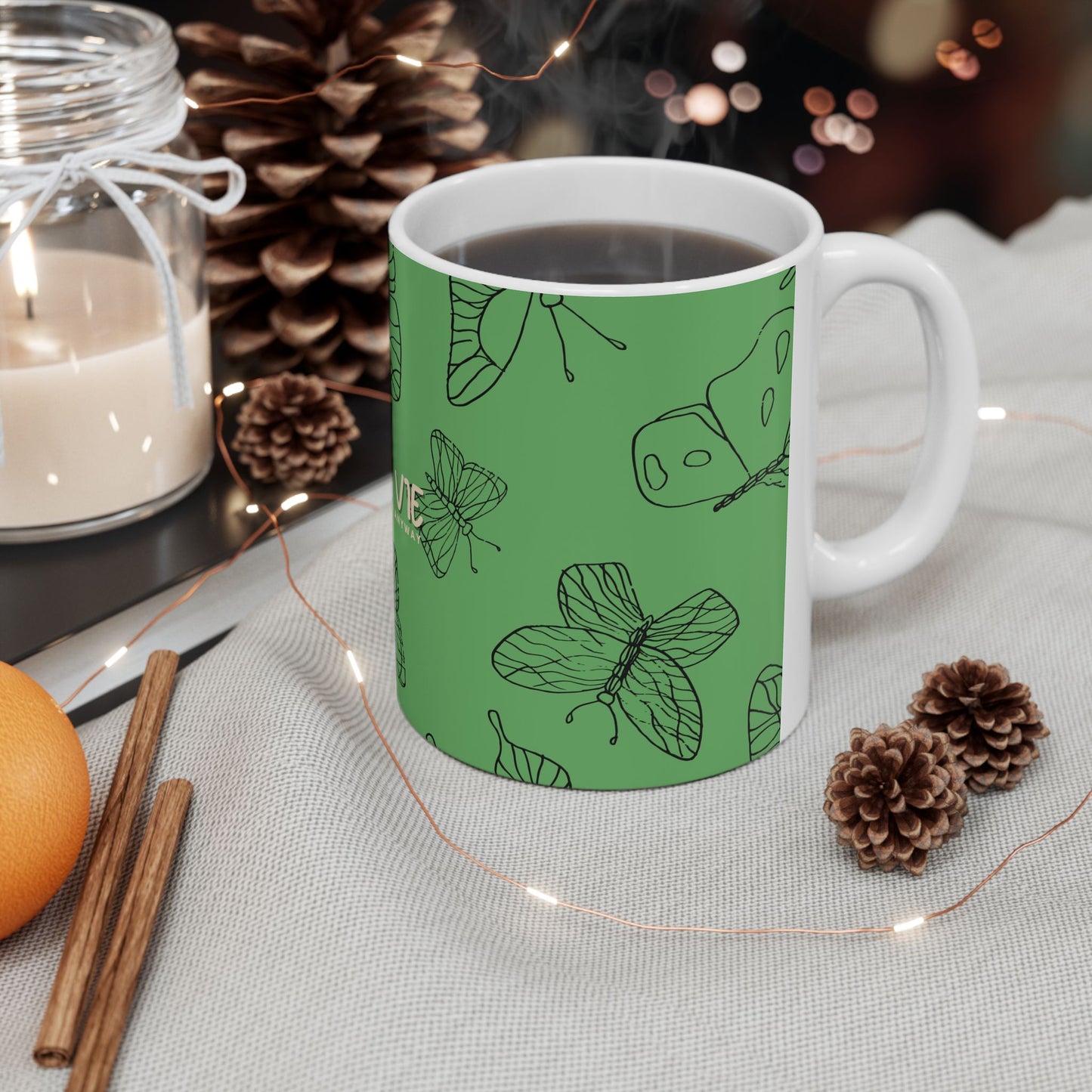 C'est la Vie 'Be Happy Anyway' Butterfly Ceramic Mug, GREEN - Encouragement Gift
