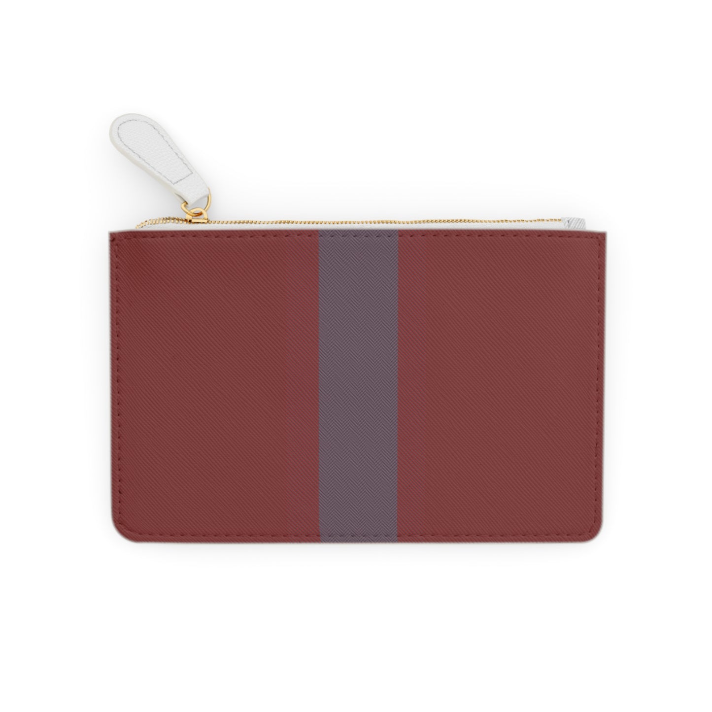 Maroon pouch with a gray stripe on a white background