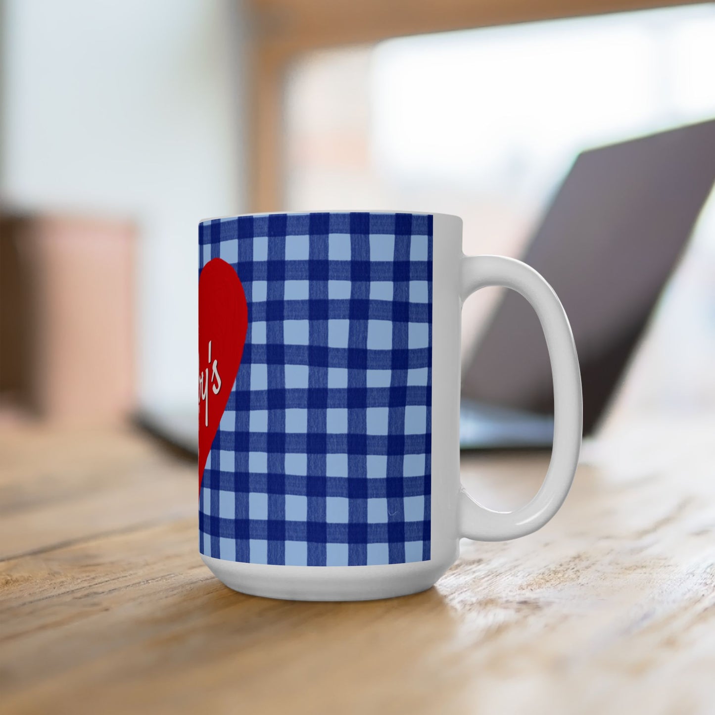 Hubby Love Ceramic Mug — Blue Gingham 11oz & 15oz Valentine’s Gift