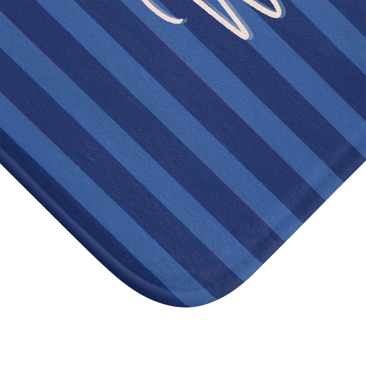 Wifey Luxe Bath Mat | Couple's Navy Blue Striped Bathroom Rug
