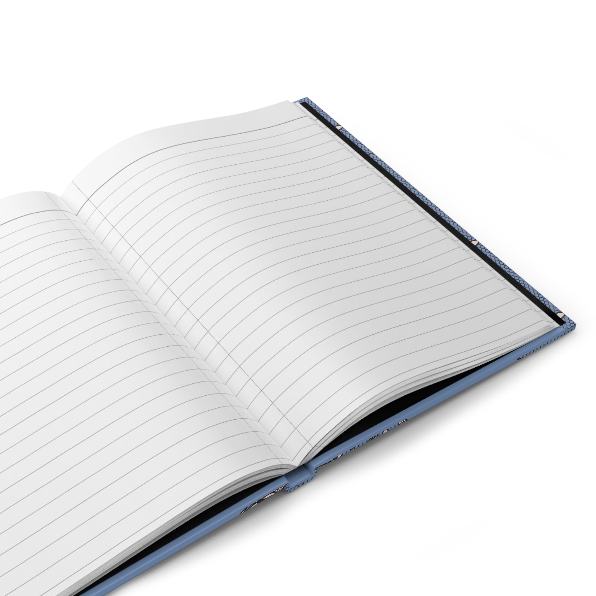 Open notebook with lined pages on a white background