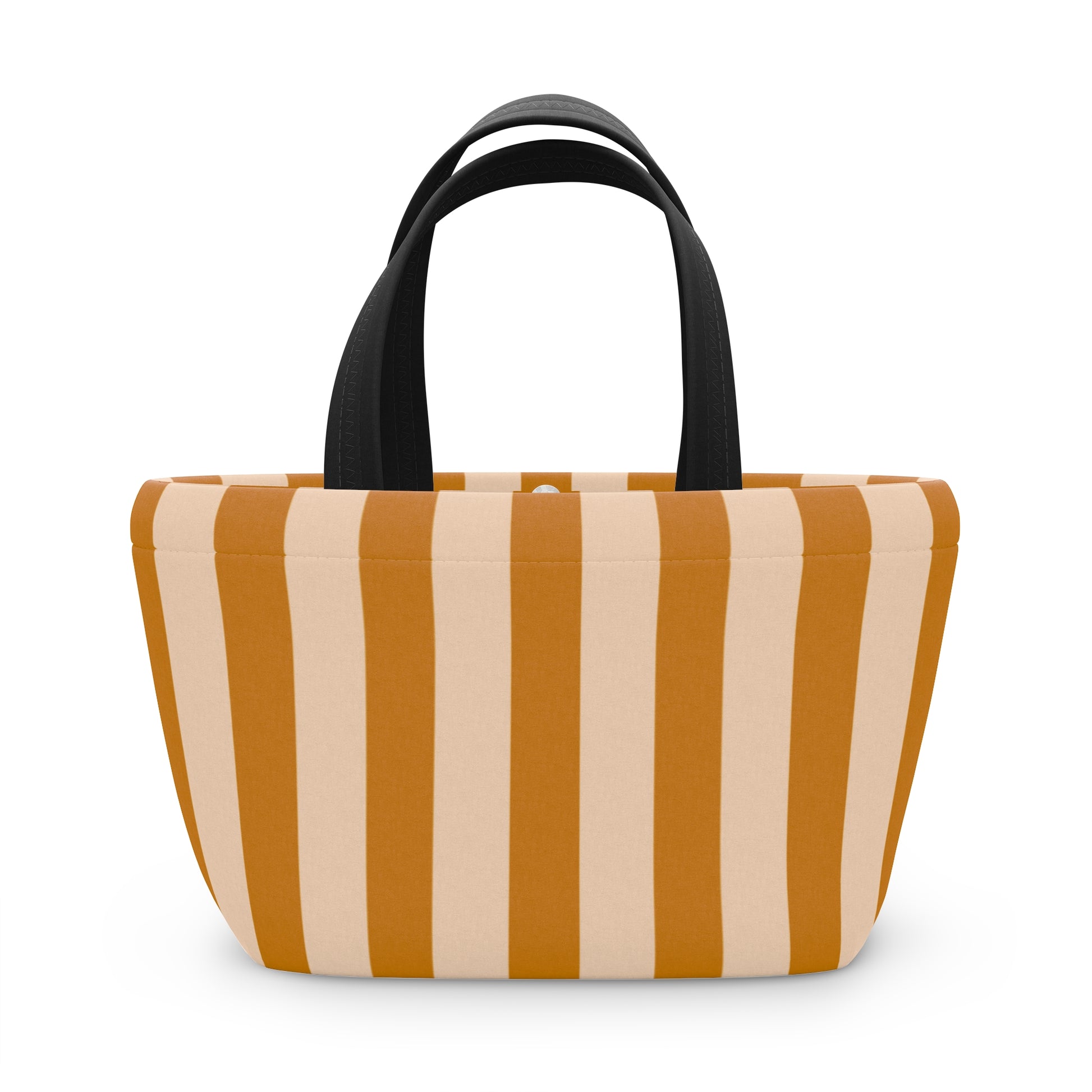 Red and white checkered tote bag with black handles on a white background