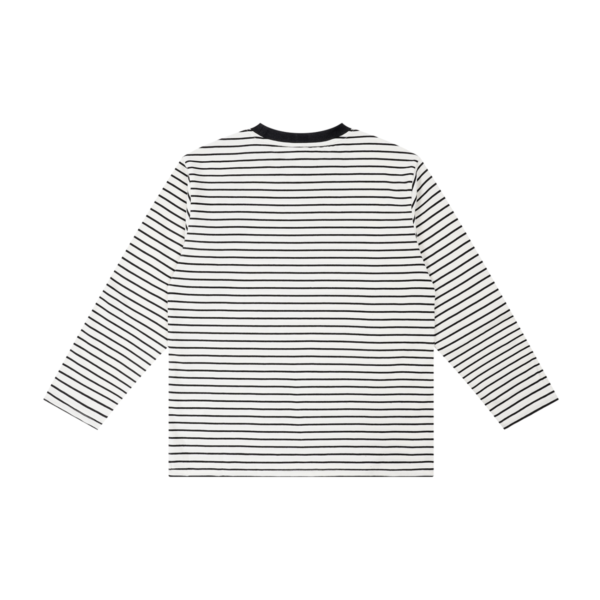 Black and white striped long-sleeve shirt on a white background