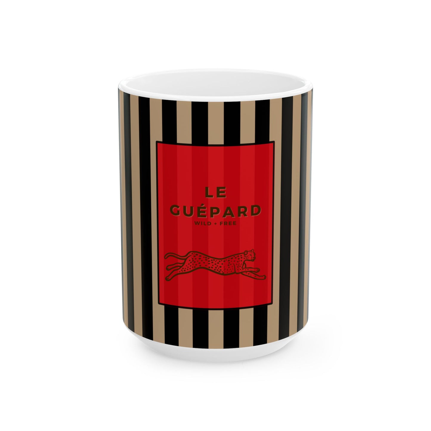 Le Guépard Ceramic Mug, WILD & FREE Collection – Vintage BLACK Striped Coffee Cup